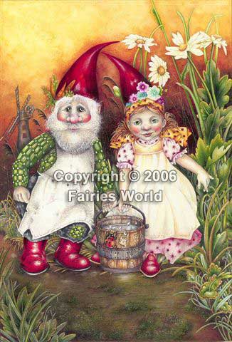 Gnomes near the mill stream by Myrea Pettit. Copyright© 2006 Fairies World