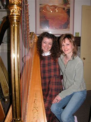 Elizabeth Jane Baldry and her lovely Fairy Harp with Myrea Pettit of Fairies World