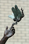 TinkerBell on Peter's finger Sculpted by Diarmuid Bryon O'Connor copyright© Great Ormond Street Hospital