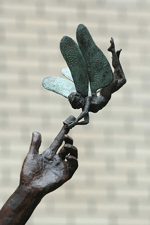 TinkerBell on Peter's finger Sculpted by Diarmuid Bryon O'Connor copyright© Great Ormond Street Hospital